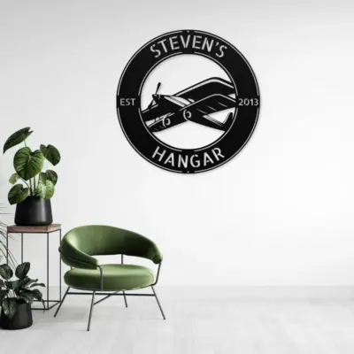 Personalized Airplane Hangar Metal Sign
